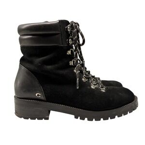 Coach Lorren Combat Biker Bootie Women's 9.5B Black Suede Leather Lace Up